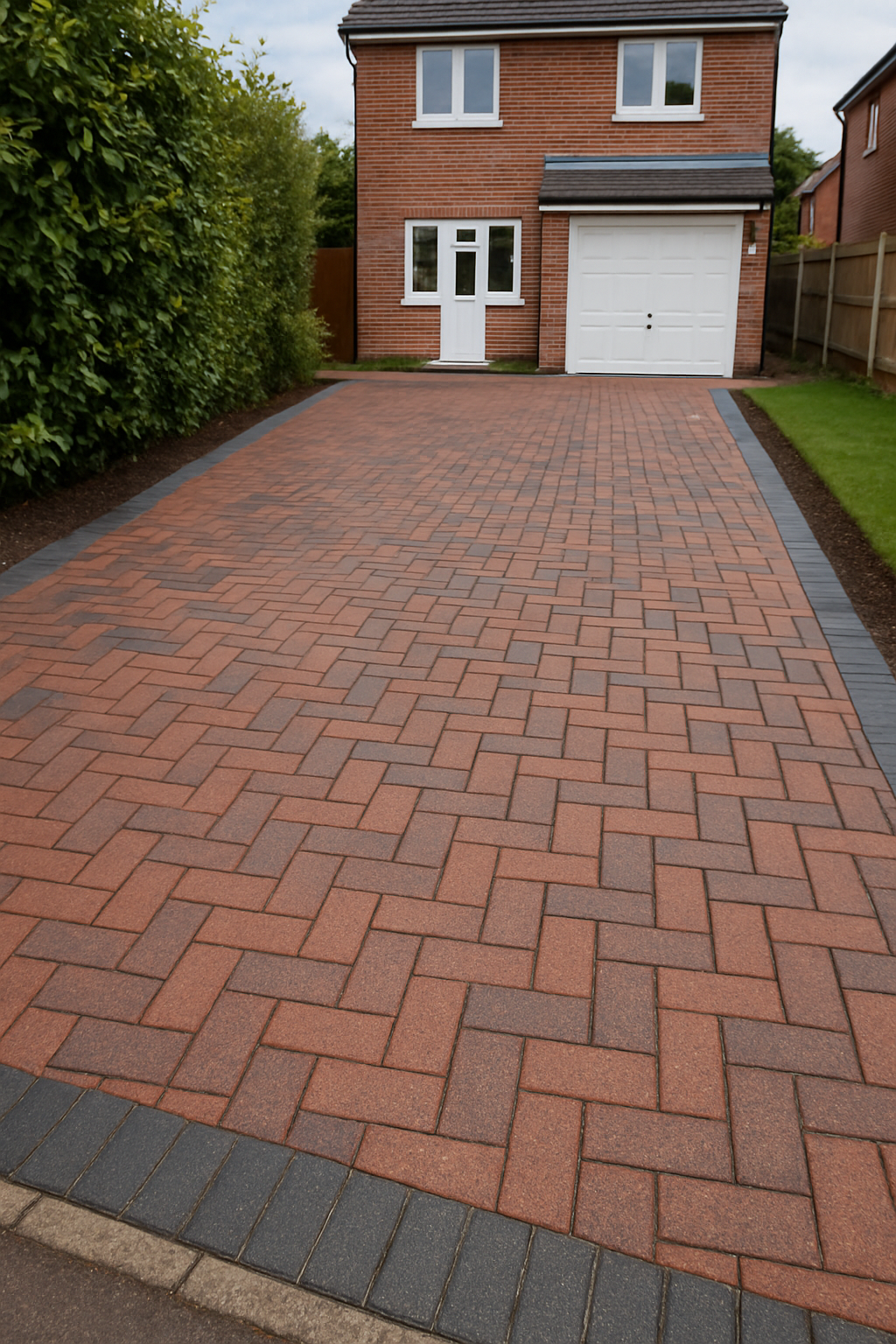 Modern brindle block paving driveway