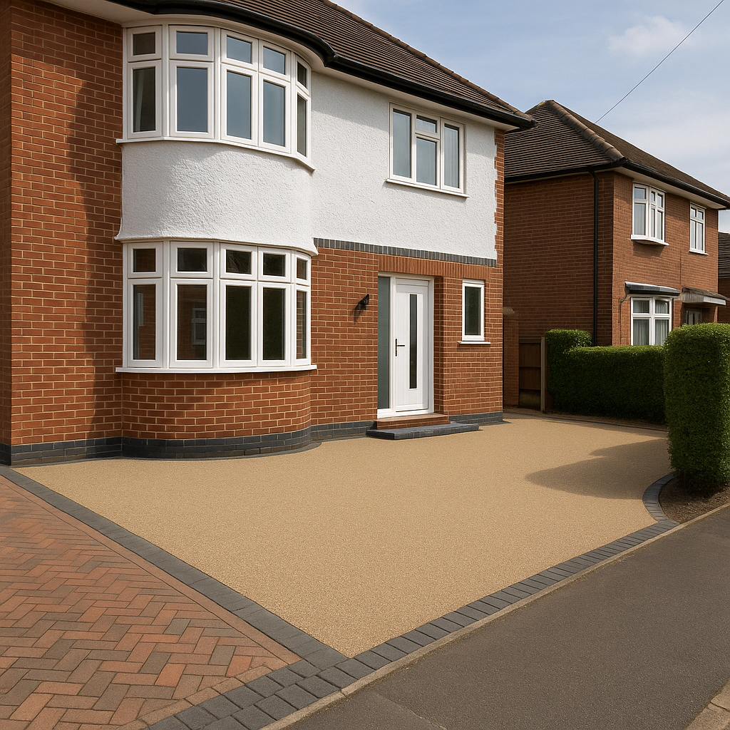 Resin overlay driveway laid on suitable existing tarmac