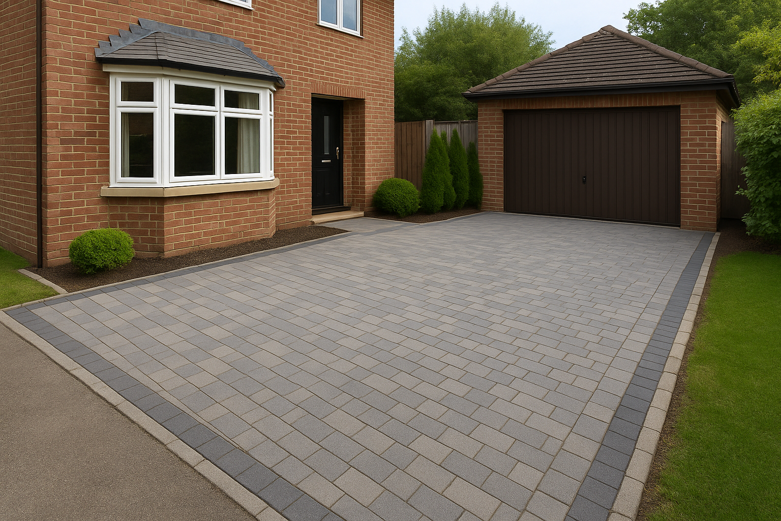 Silver block paving driveway finish